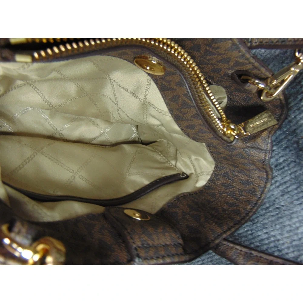 Michael Kors Mercer Small Satchel‎ Bag Brown Monogram Pebble Leather